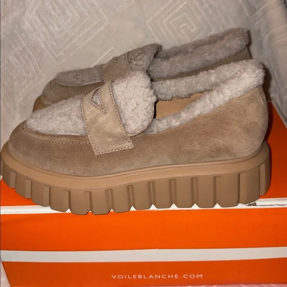 NWT VOILE BLANCHE GRENELLE MOK Fur Suede And Wool Moccasins in Beige - Picture 13 of 16